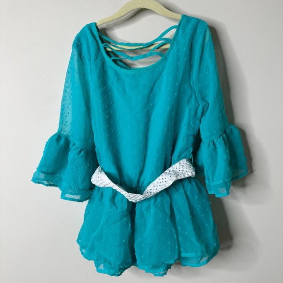 Wonder Nation Teal Belted Top Girls Large - Picture 4 of 4